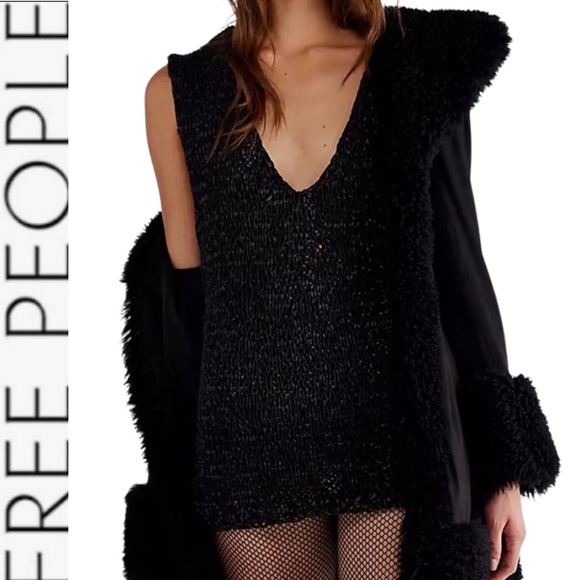 NWT Free People Billie Vegan Leather Crochet Tunic/Mini Dress black xs - Picture 2 of 15